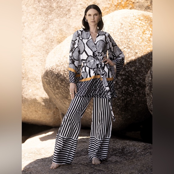 New Diarrablu Leer Ben Palazzo Pants - Lines Black Size Small - Picture 2 of 10